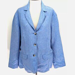 Sold!!!!!! LL BEAN Women's Blue 100% Linen Jacket Blazer 3 Button 287688 Size XL